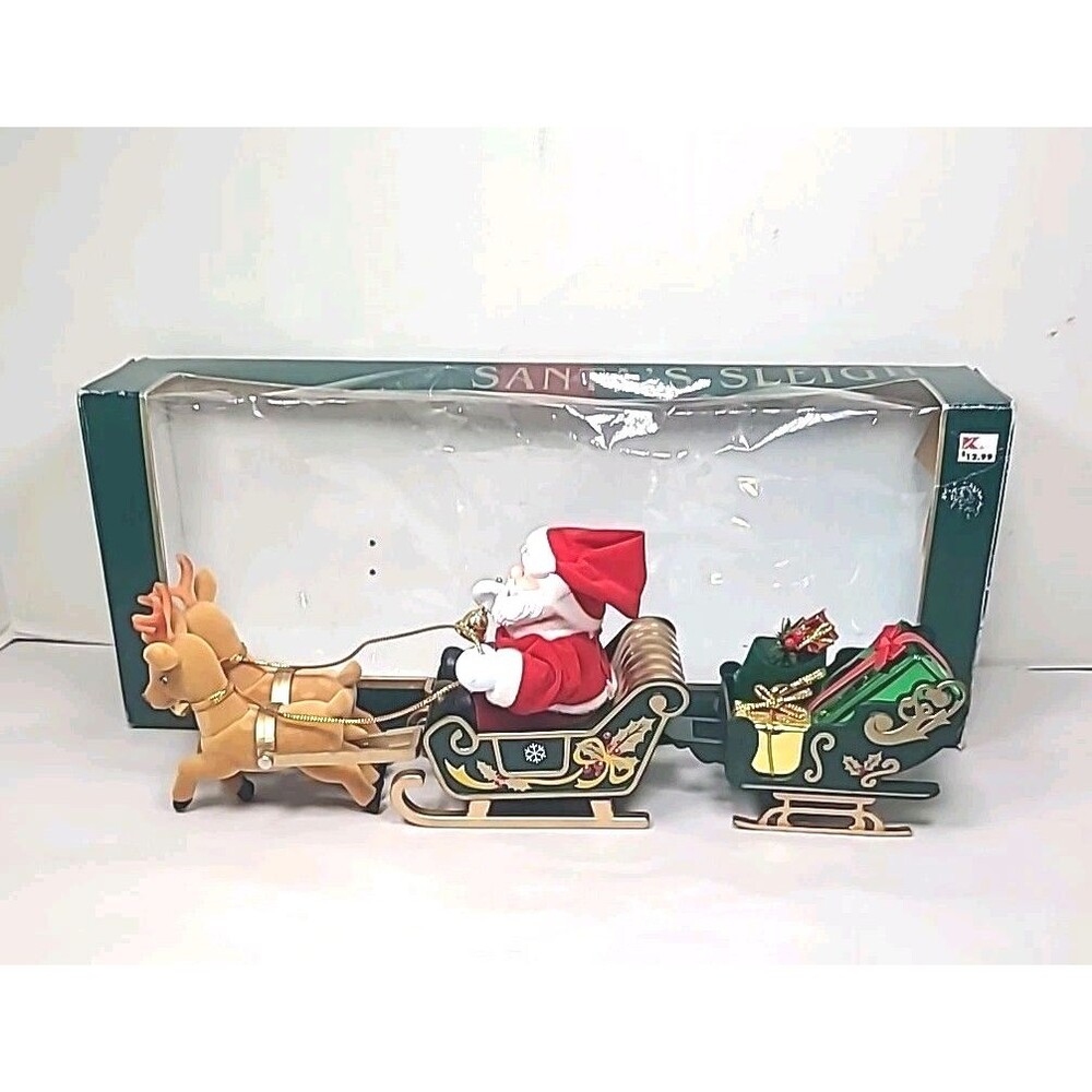 VTG Maisto Santa's Sleigh Flocked Reindeer Christmas Music Animation1995 Working